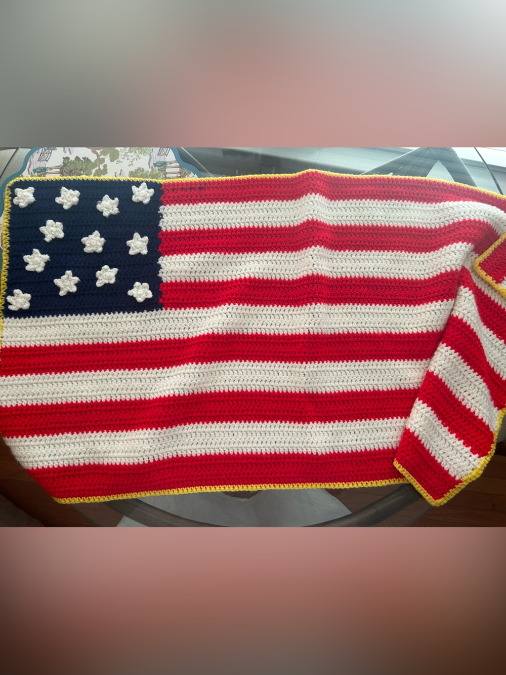 Handmade Crochet American Flag Throw - Red White Blue